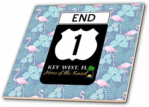 3Droza Hwy A1A potpisao za ključ zapad na ružičastim uzorkom flaminga. - Pločice