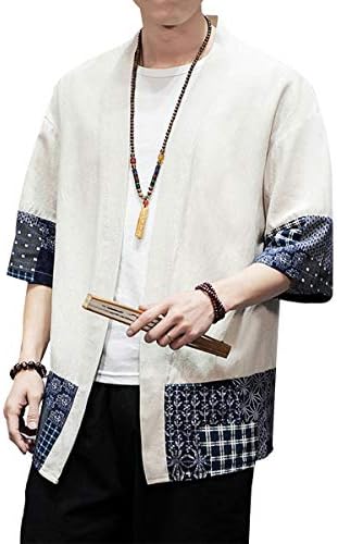Prižohe muške kimono jakne kardigan lagane ležerne pamučne mješavine posteljina sedam rukava otvorena prednja kaput odjeća