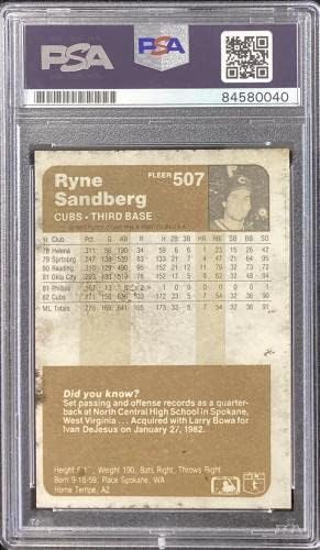 Ryne Sandberg potpisan 1983 Fleer 507 Rookie kartica Vintage SIG PSA / DNA Auto Gem 10 - AUTOGRAFOGRAFIRANE KNJIGE BESPLATNOG KNJIGA