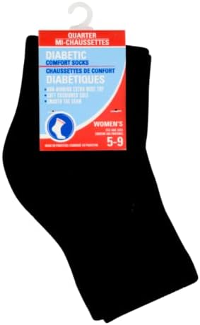 Farmhouse blaga ženske dijabetičke čarape za udobnost, crna četvrtina, veličine 5-9, 3 pakovanje
