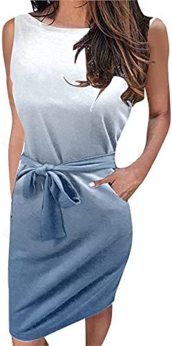 Ženska Bodycon haljina Crewneck kratki rukavi Sundress modni gradijent štampani uski fit pojas Mini haljina sa džepom