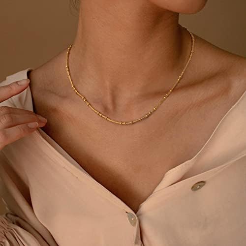 LADYGD 18k pozlaćene lančane ogrlice za žene kutija za spajalice lanci za perle Choker Podesiva Dainty ogrlica pokloni za djevojčice