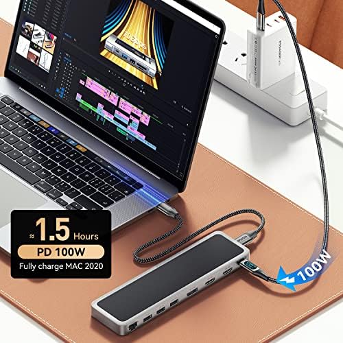 USB C Hub, ESSAGER 12 u 1 USB-C priključna stanica za Laptop, Trostruki ekran tipa C Adapter kompatibilan za MacBook i Windows USB