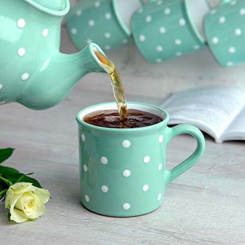 Grad do vikendice Ručno rađena teal Plava i bijela Polka Dot Keramika Extra Veliki 17.5oz / 500ml | Vruća čokolada, kafa, šolja čaja,