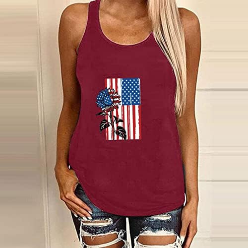 Ženska američka zastava Cisterna za zastavu Vrhunski kauzalni bez rukava Patriotic TEE 4. srpnja Košulje s raserkovima u nevolji od