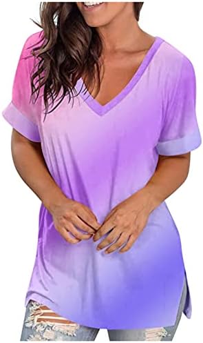 Ženska bluza Gradient boja Blok mramor Ispiši labav fit vrhovi kratki zvonik Vneck Spandex bluza 2023 3t