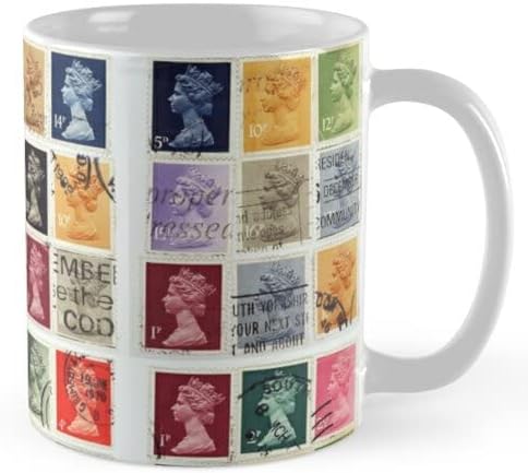 Britanske poštanske marke sa profil kraljice Elizabete keramička šolja za kafu - kraljevski poklon za kolekcionare markica i ljubitelje