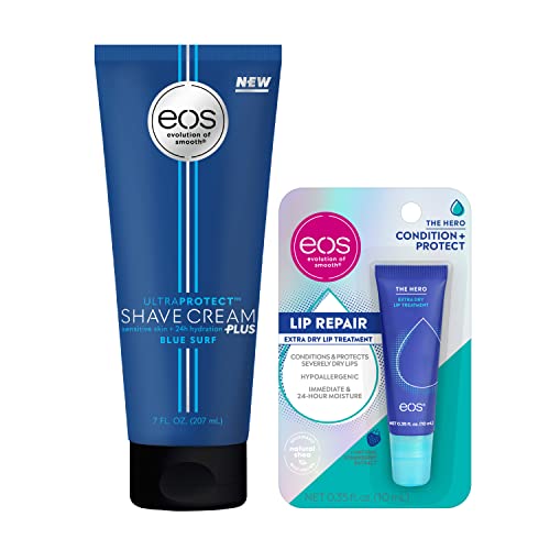 EOS Muška Skin Care Bundle-uključuje Blue Surf non-pjenjenje krema za brijanje & The Hero tretman za usne, 24-sat hidratacija, 2-Pack