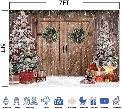 Felortte 10x8ft poliesterska tkanina zimski Božić Rustikalna štala drvena vrata fotografija pozadina Božić drvo snijeg pokloni dekor