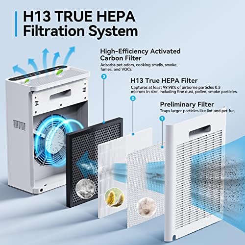 Tailulu H13 prava HEPA Mašina za kućnu veliku sobu do 1614 Ft2, korisna za alergije na polen dima prašine kućne dlake dlake, bez ozona,