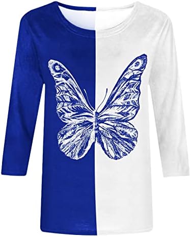 Leptir grafička Y2K majica za žene Moda 3/4 rukav patchwork bluze Crewneck Casual tunika Dressy out Tops