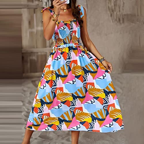 IcoDod haljina Ženska 2023 Summer kravata Square Crste Clocky Cvjetni print Boho Maxi Ležerne kratke haljine za žene