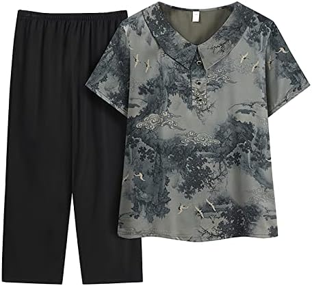 2 komada ljetne odjeće za žene plus veličine casual labavi fit starije žene vježbanje odijelo za kratke rukave i hlače za hlače