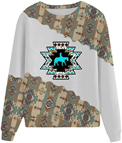 Aztec Ispis dukserica za žene Crewneck Cowgirl Odjeća za zapadni etnički stil Geometrijski otisak povremenog pulover