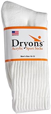 Dryons muške vlažne bijele Crew akrilne čarape-12 pari-proizvedeno u SAD-u