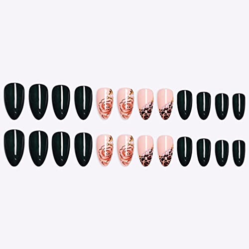Foyte Leopard lažni nokti dugi ovalni pritisak na nokte ružičasti sjajni lažni nokti kristalni umjetni nokti za žene i djevojke 24kom
