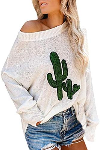 TOTGO Ženske pulover džempere prevelizirani rukav za batwing off ramena kaktus pletene džemper Slatka prugasta bluza