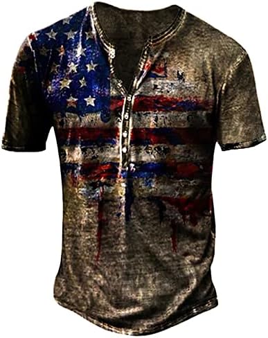 Wenkomg1 Muška Henley majica, oprana američka zastava zvijezda i pruge Retro stil Streetwear kratki rukav Patriotski uznemireni Tee