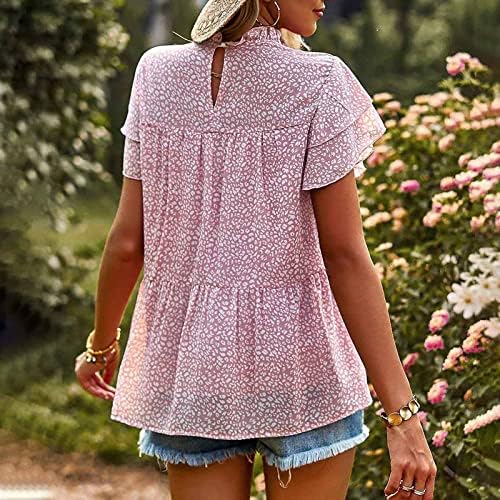 Ženska 2023 ljetna casual majica Loose Sakrivene trbuh tee vrhovi kratkih rukava rufffle chiffon cvijeća bluza