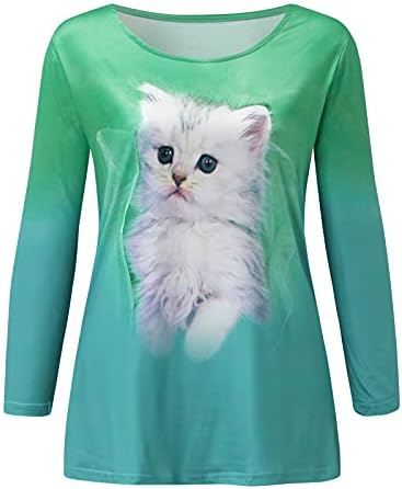 MTSDJSKF Slatka dukserica za žene Cat Print Pulover Grafičke majice Jeseni odjeću Kawaii T-majice Labavi dugi rukav