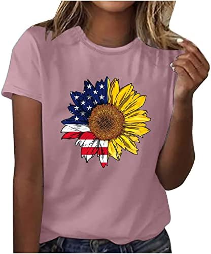 Dnevni vrhovi za neovisnost za žene kratki rukav američki zastava Suncokret za ispis majica 4. jula Patriotska bluza pulover
