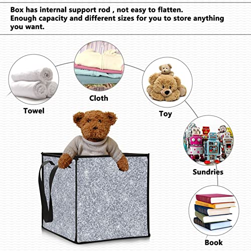 Silver Glitter Storage Cube Couction Košara za spremanje košara Vodootporna rasadnik Smrč sa ručkama za vrtić Dječje djevojke Dječji