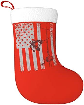 QG ZZX Vintage Patriotska SAD Američka zastava Bass Ribolov Božićna čarapa Xmas Čarape Kamin Viseći čarapa 18 inča Dekoracija za odmor