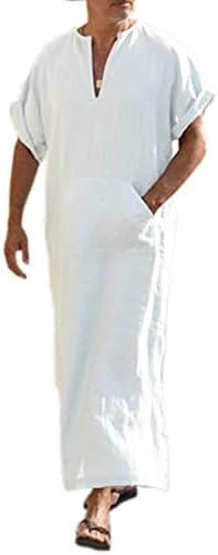 COOFANDY muški laneni ogrtač s V izrezom kratki rukav Kaftan Thobe duga haljina Casual Shirt za plažu, ljeto