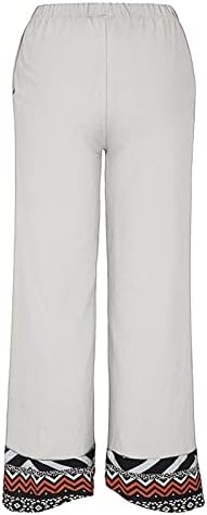 Ležerne ljetne pamučne lanene pantalone za žene labave pantalone sa ravnim nogavicama visokog struka duge pantalone sa džepovima udobnim donjim dijelom
