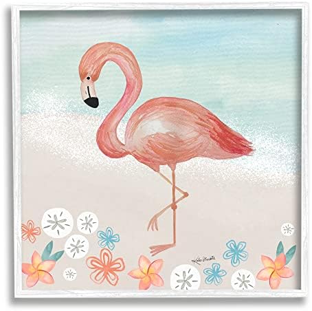 Stupell Industries Flamingo stoji obale razne pijesak dolara Botanicals, dizajn Katie Doucette