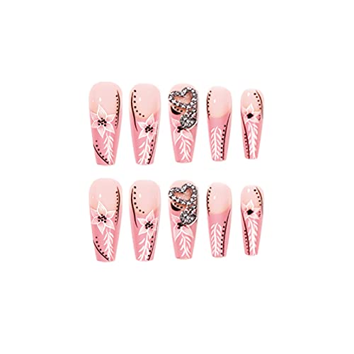 BABALAL Coffin Press na noktima dugi francuski lažni nokti ružičasti sjajni lepak na noktima sa cvetnim dizajnom akrilni nokti 24kom