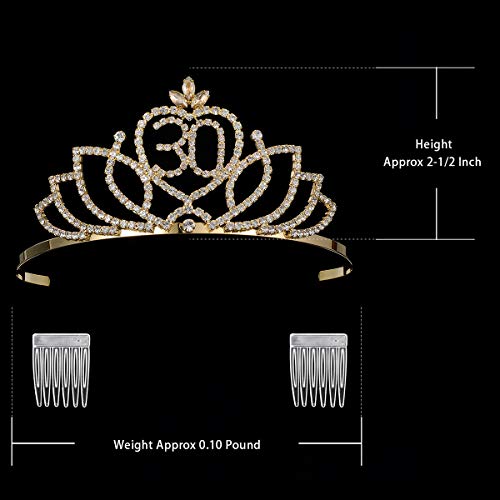 YZHSTONE žene 30. rođendan Queen Tiaras Crown Gold Metal Rhinestone Crystal rođendan Tiaras krune