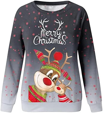 Sretne božićne ženske dugih rukava majica pulover modni ispis labavi okrugli vrat casual dukserice