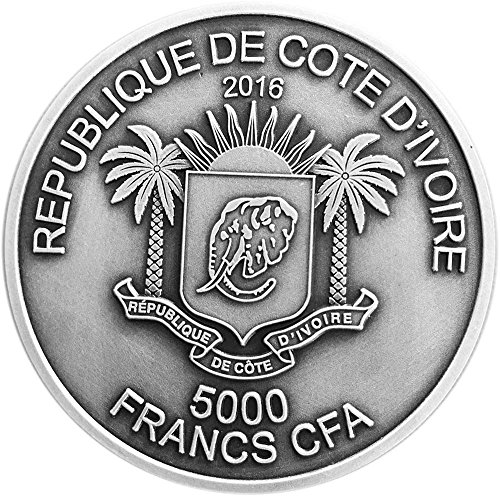 De Big Pet Pet Mauquoy Powercoin Lion Haut Relief 5 oz Silver Coin 5000 Francs Slonovačka obala Starinski finiš
