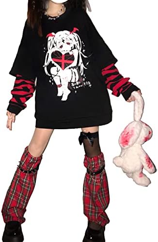 Playpunk Goth Crewneck Dukseri Harajuku Y2K lažna dva komada dugih rukava Gotic Pulover Slatka Alt Emo Halloween Srednja odjeća