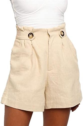 Jeke-DG ženske velike strukske kratke hlače Papir s dvostrukim gumbom kotrljao široke kratke hlače Ležerni elastični struk sa džepovima
