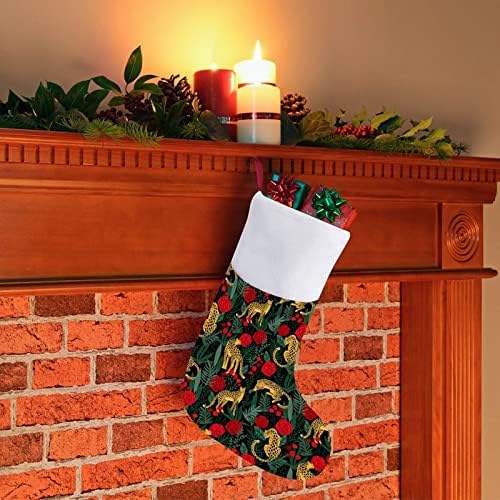 Leopardi i ruže personalizirani božićni čarapa Xmas kamin Porodični zabava Viseće ukrase