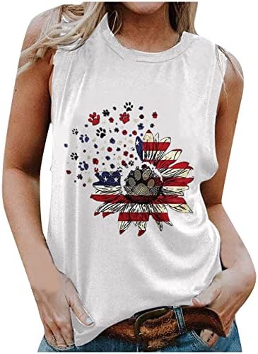 Ženski tenk TOP 4. jula Patriotski vrhovi tenkova za teen Girl Stars Stripes bez rukava majica Američka zastava Ispiši ljetne vrhove