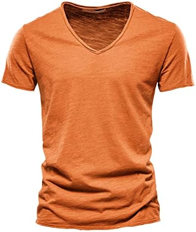 Muška modna casual pune boje pamuk V izrez kratki rukav majica Top muške ručno izrez Termalne majice dugih rukava