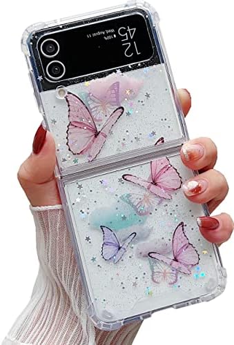 Shinymore Galaxy Z Flip 4 jasan slučaj, slatka prilično leptir Glitter Shockproof meke fleksibilne gumene djevojke žene poklopac Slučaj