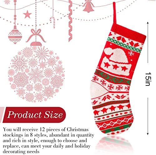12 kom 15 inča Klizne božićne čarape pletene ukrase za čarape Reindeer Božićne stablo Snowflakes Snjegovini slatke čarape Božićni