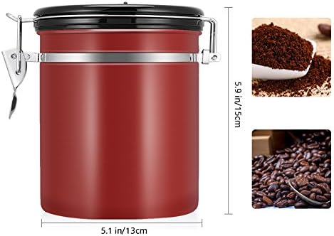 Gloglow kanister za kafu, hermetička zrna i posuda za talog kafe, Nerđajući čelik, sa ventilom za oslobađanje CO2, uređaj za praćenje datuma, kapacitet 50floz, vino Crveno