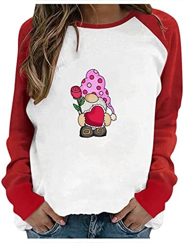 Majice s dugim rukavima za žene Valentinovo na vrhu Raglan majica Colorblock Crewneck Pulover TEES GNOMES Tunička bluza