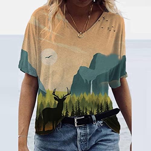 Ženske vrhove tiskane majice kratki rukav ljetni gornji majica sa kratkim kratkim majicama casual tee dressy bluze plus veličine