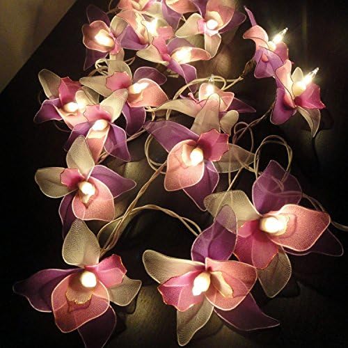 Tajlandski Vintage Handmade 20 bijela ružičasta ljubičasta orhideja cvijet Fairy svjetiljke Vjenčanje Party Decor 3.5 m / 1 Set by