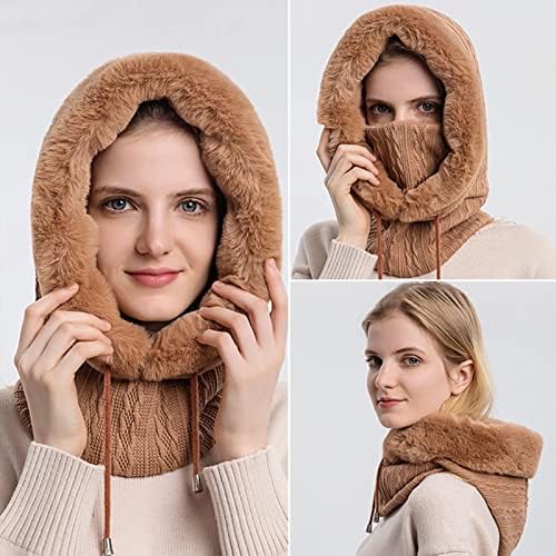 Žene zimske beske šešire Jedan komad Slouchy topla šal s kapuljačom Fleece Winter Balaclava Pulover Pletena maska ​​za šešir