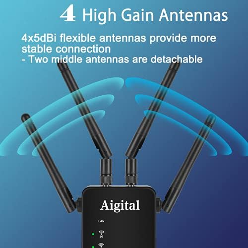 1200mbps WiFi ekstender pojačivač signala za dom, AC1200 Dual Band WiFi Booster 802.11 ac bežično pojačalo signala sa 4 antene, pokriva