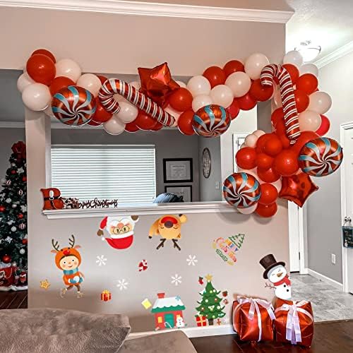AckyBuppy CINSKI Balon Garland Arch Kit 136 kom božićne ukrase sa božićnim prozorima Clings Crveni i bijeli baloni Cane Candy Cane