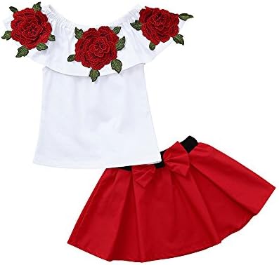 Anfeng Beby Outfits vez sa vrhovima + suknje ramena rukavice bez rukava Toddler Rose Girls Outfits & Set Baby Girls 'Odjeća