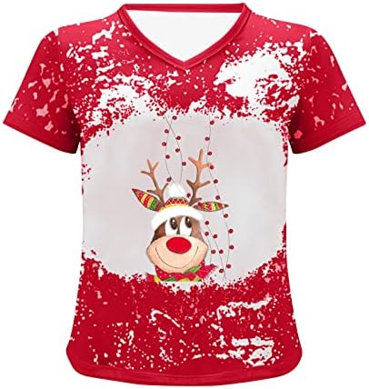 Božić Izbijeljeni vrhovi za žene Božić Jeleni Elk štampani majice Casual V vrat kratki rukav bluza Loose Fit Tees